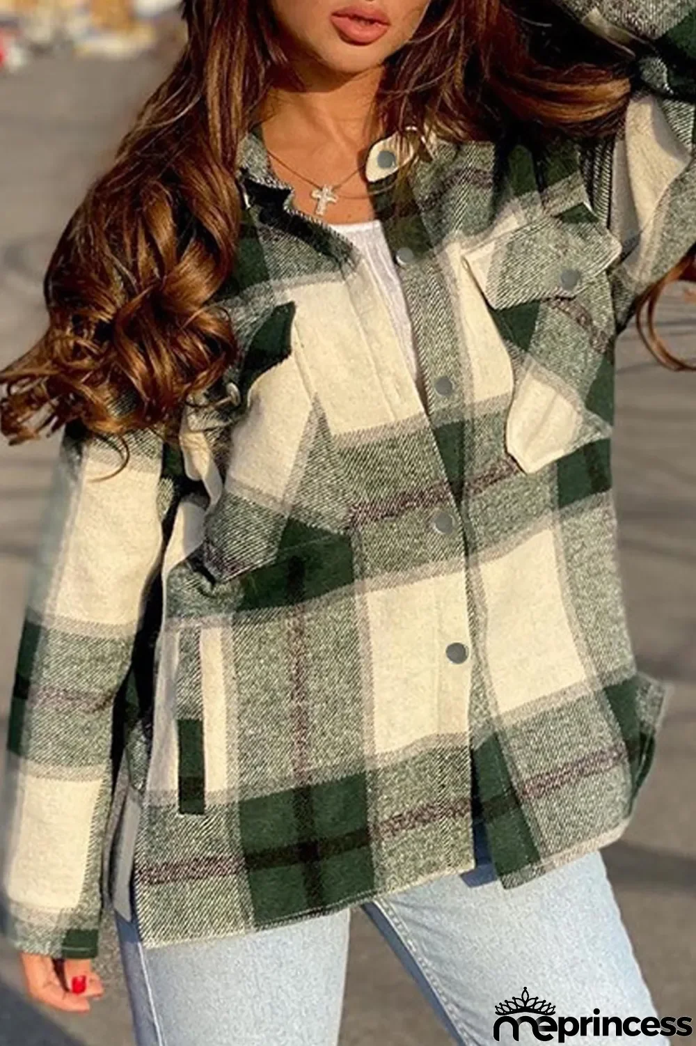 Long Sleeve Casual Plaid Lapel Coat