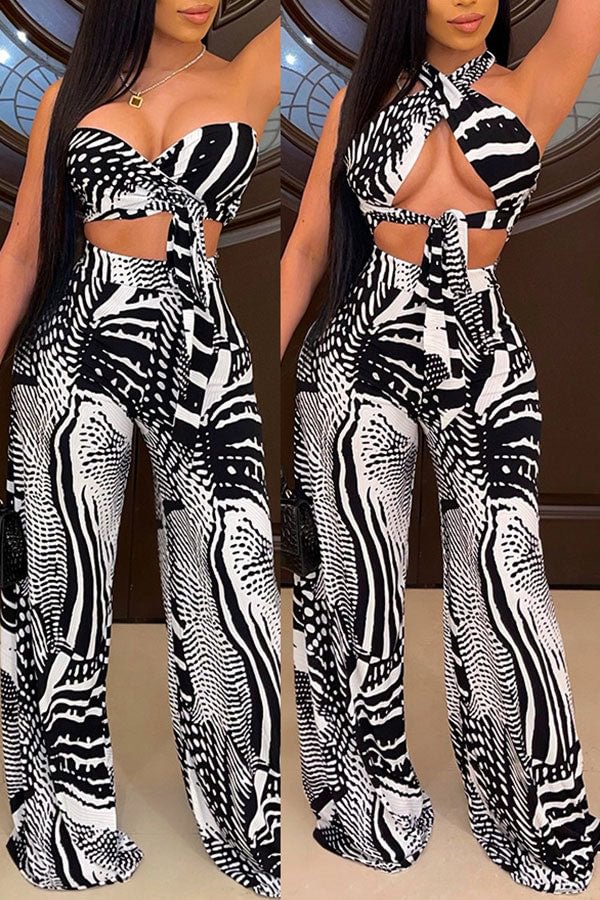 Abstract Print On-trend Tailored Wide Leg Jumpsuit