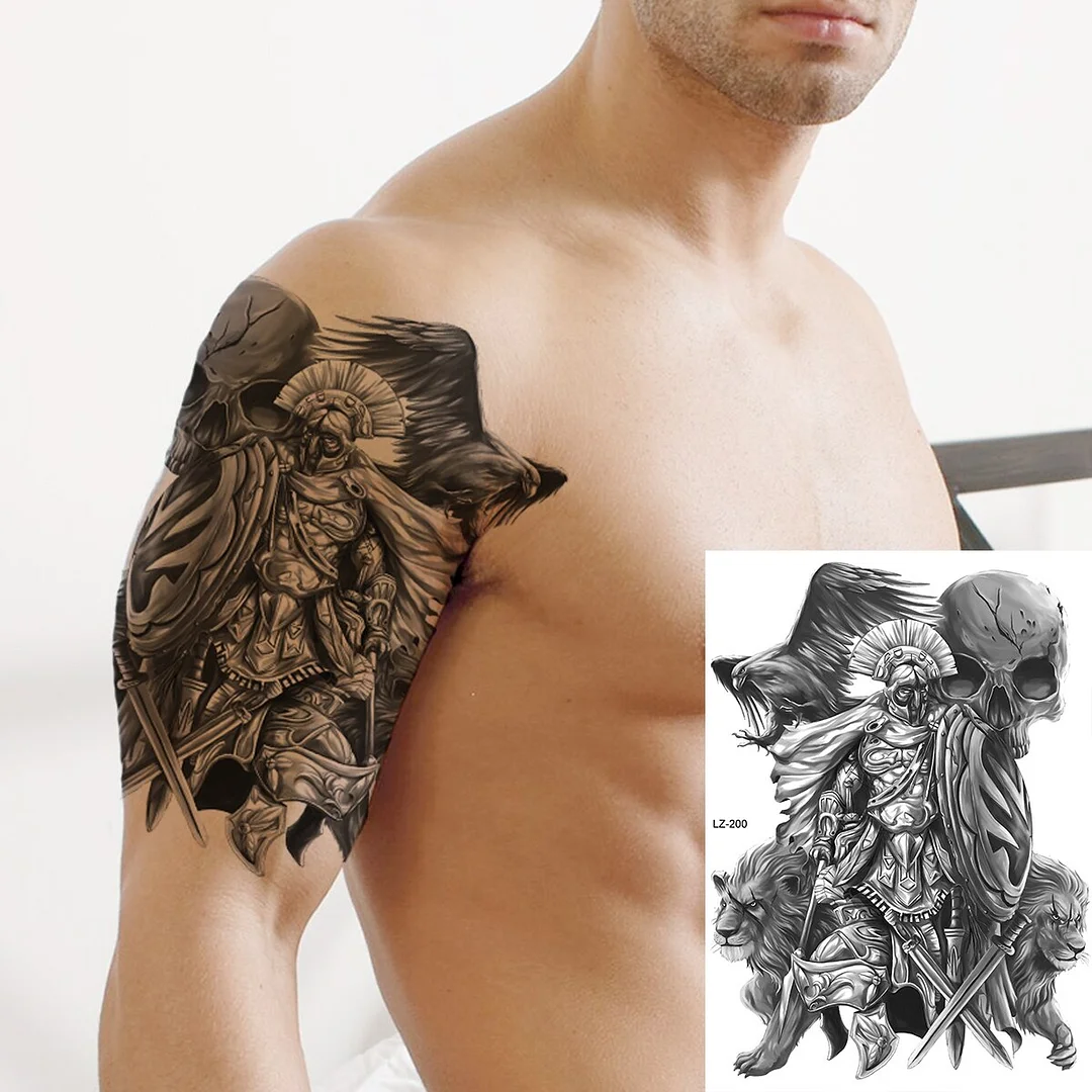 Sdrawing Black Skull Rose Flower Back Temporary Tattoos For Women Men Halloween Compass Round Fake Tattoo Sticker Skeleton