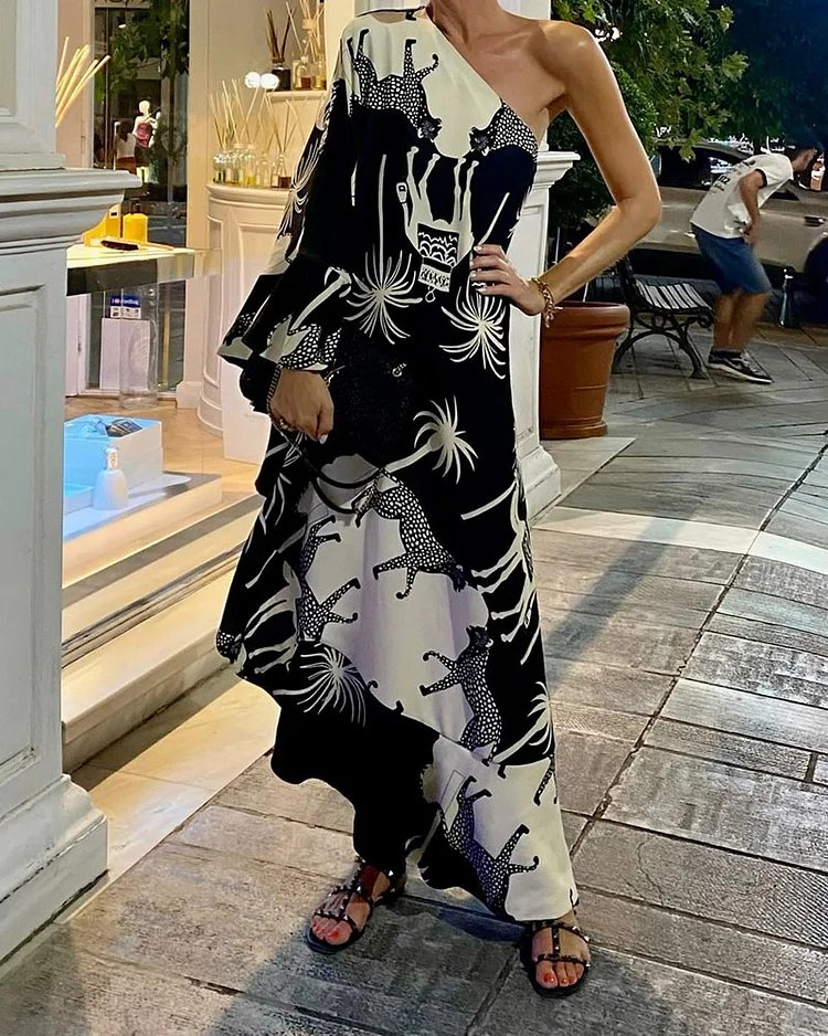 Sexy Off-Shoulder Printed Dress