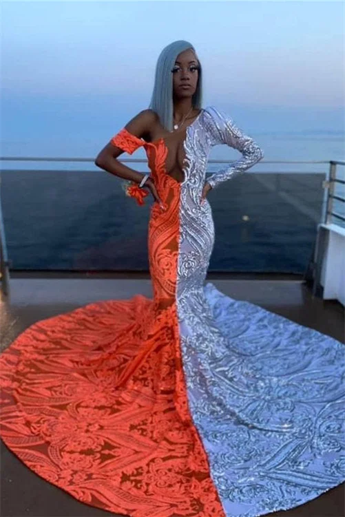Bellasprom Off-The-Shoulder Long Sleeve Mermaid Prom Dress Sequins Online