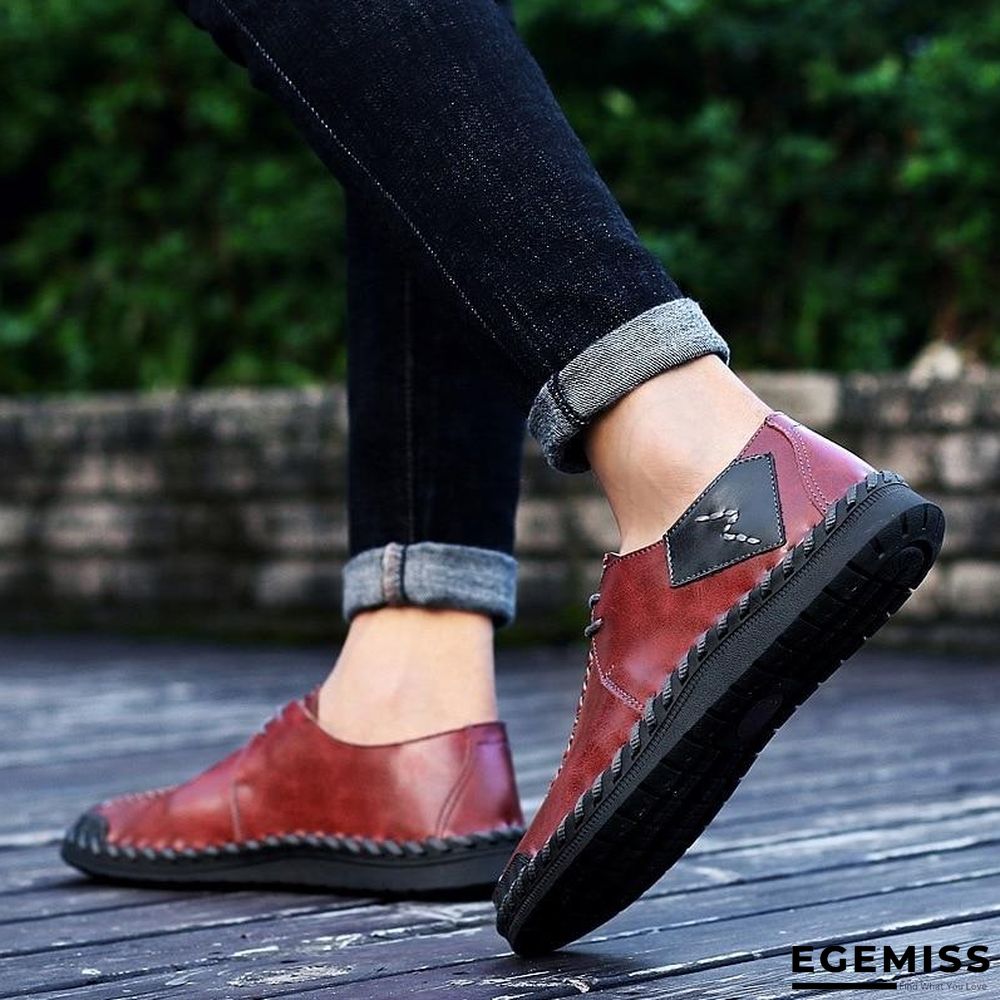 Men Casual Cow Leather Light Comfortable Split Leather Flats Shoes | EGEMISS