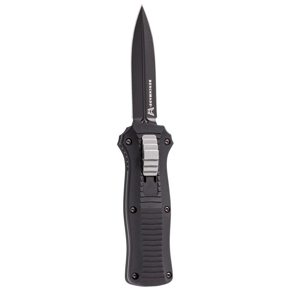 Benchmade 3350BK Mini-Infidel Dagger AUTO OTF Knife 3.10  D2 Black Double Edge Blade, Black Aluminum Handles