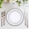 10 Pack | 6" Très Chic Silver Rim White Plastic Dessert Appetizer Plates, Disposable Salad Plates