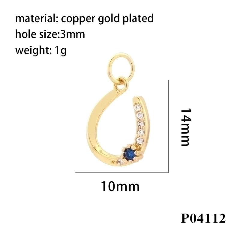 Minimalist U Shape Copper Plating Inlay Zircon 18k Gold Plated Charms