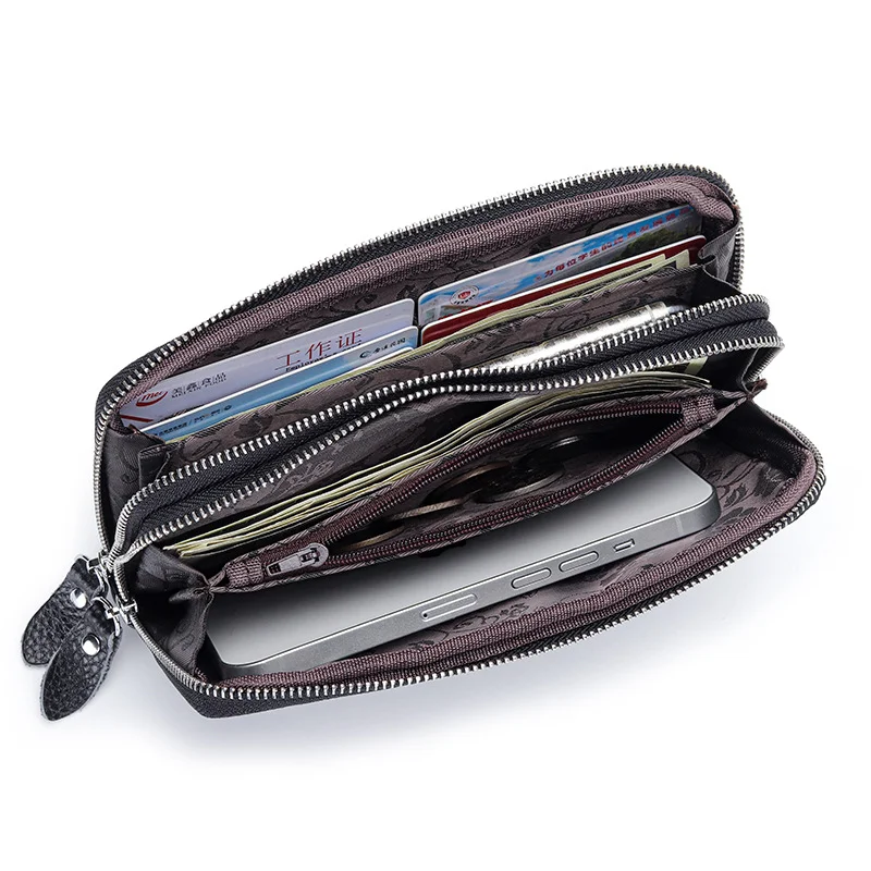 Women's Leather High Capacity Double Zip Long Wallet