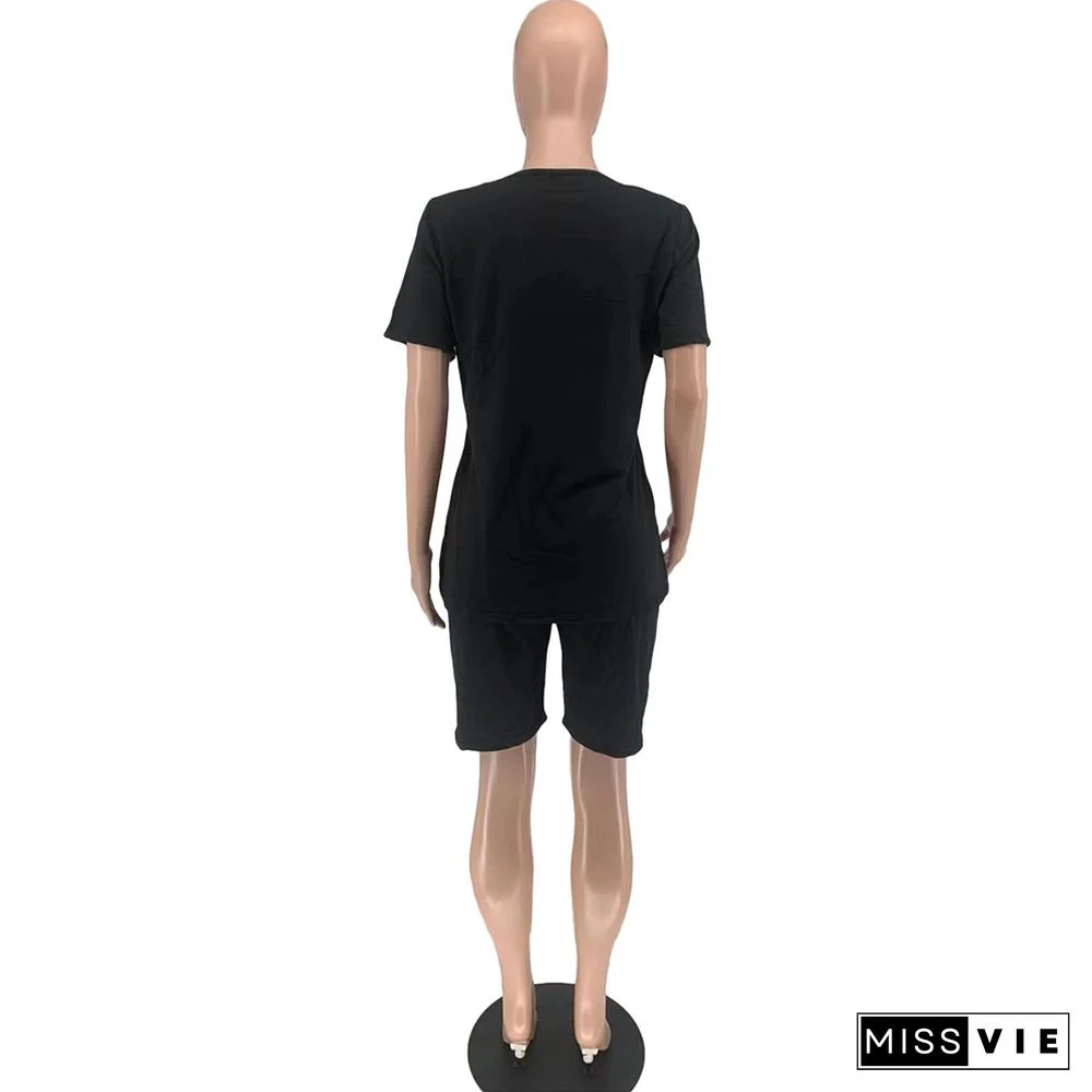 Letter Short Sleeve T Shirts and Shorts 2 Piece Outfits