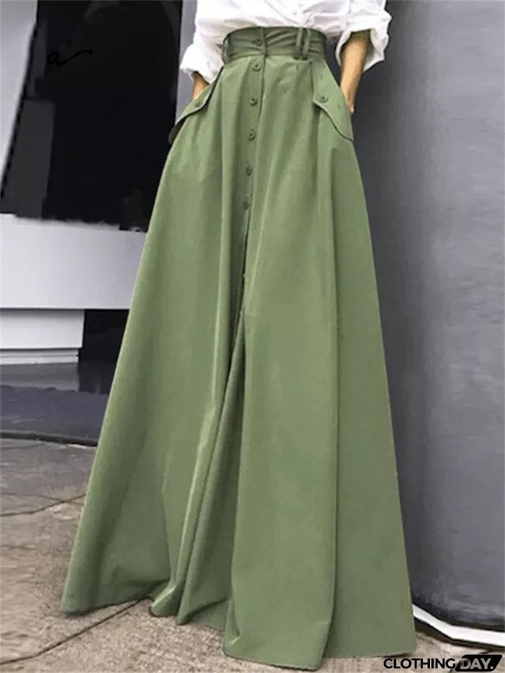 Temperament Cozy Lady Single-breasted Long Skirts
