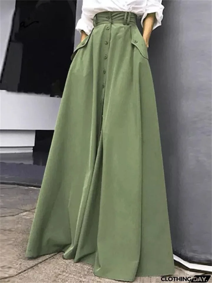 Temperament Cozy Lady Single-breasted Long Skirts