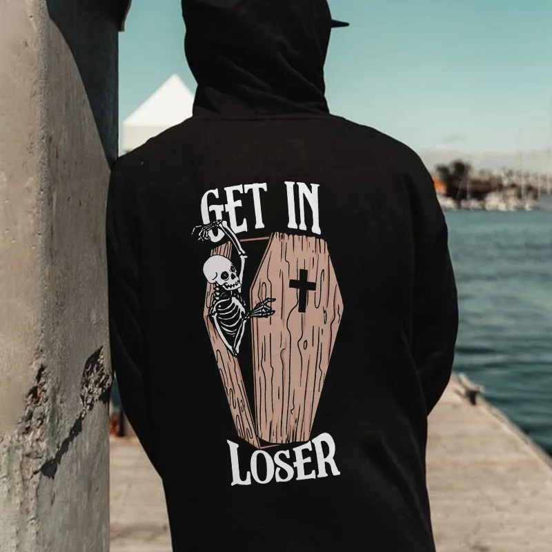 Get In Loser Skull Printed Men's Hoodie -  