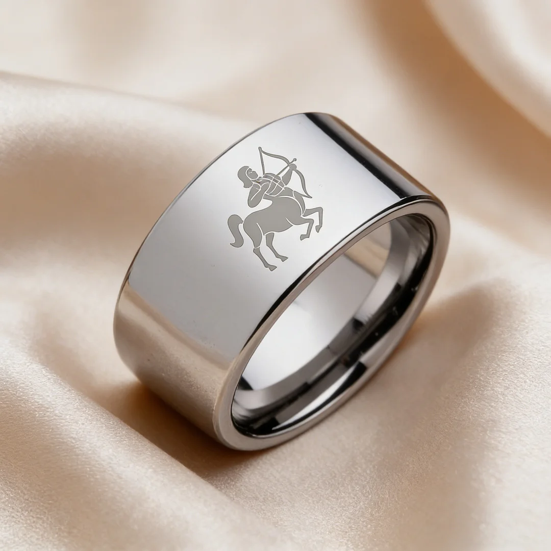4MM 6MM 8MM 10MM Width Silver Flat Tungsten Wedding Bands Zodiac Sagittarius Laser Couple Tungsten Carbide Rings