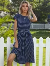 Mid-length Short-sleeved Lace-up Polka Dot Pleated Dress