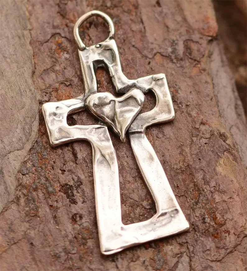 100% Handmade Silver Cross Healing Heart 