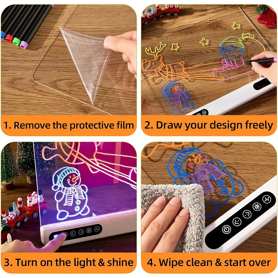 BEBANG 16" LED Drawing Board for Kids, Light up Doodle Board with 7 Colors, 4 Light Modes, Birthday Gift for Boys and Girls
