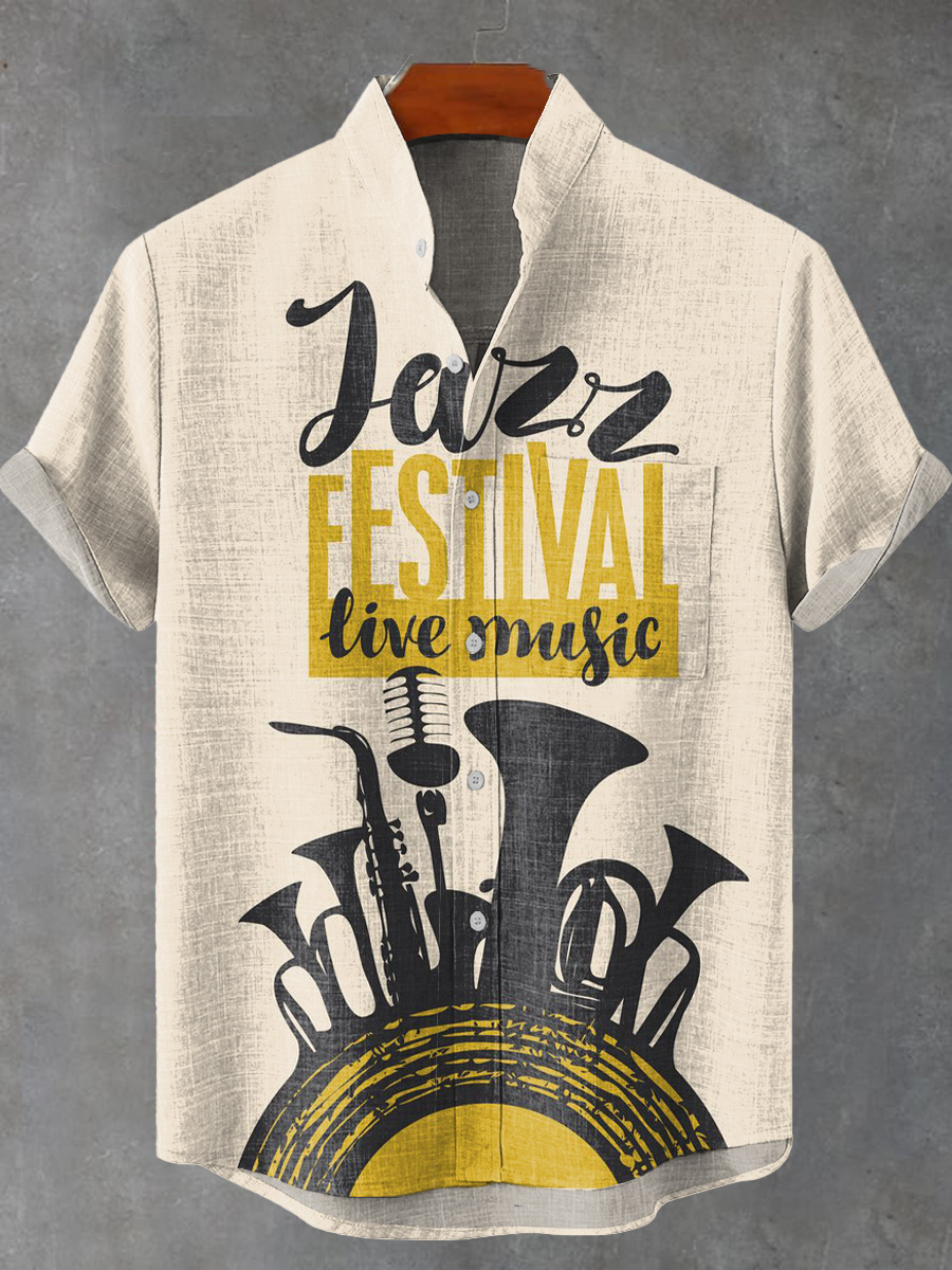 Vintage Black Jazz Music Icons Art Print Casual 100% Cotton Shirt