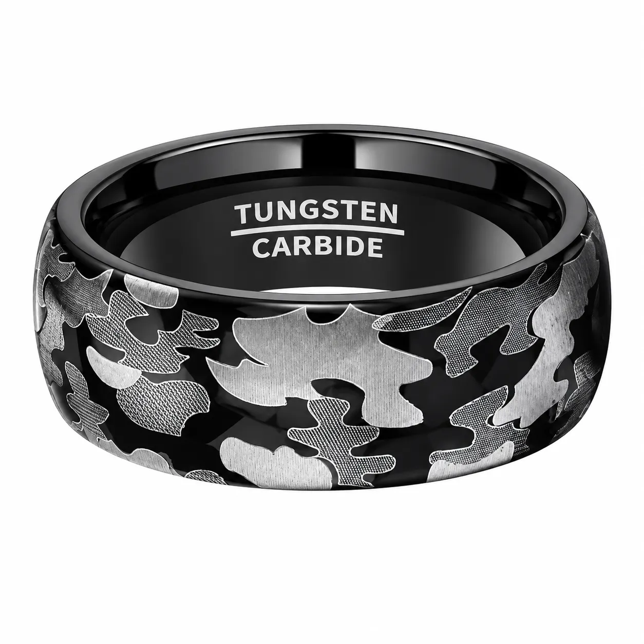  Silver and Black Camouflage Tungsten Carbide Wedding Rings Unisex