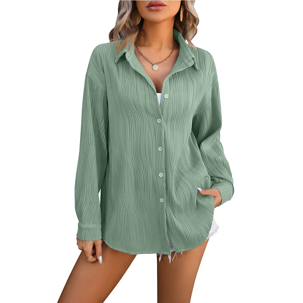Women plus size clothing Women Casual Long Sleeve Solid Color Top T-shirts Blouse-Nordswear
