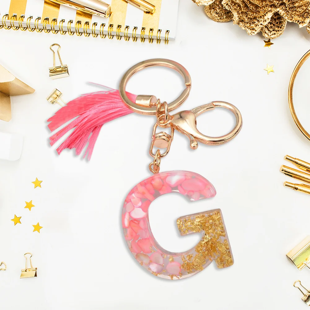 Resin Initial Key Ring with Tassel Alphabet Keyring for Car Keys Wallet Handbags
