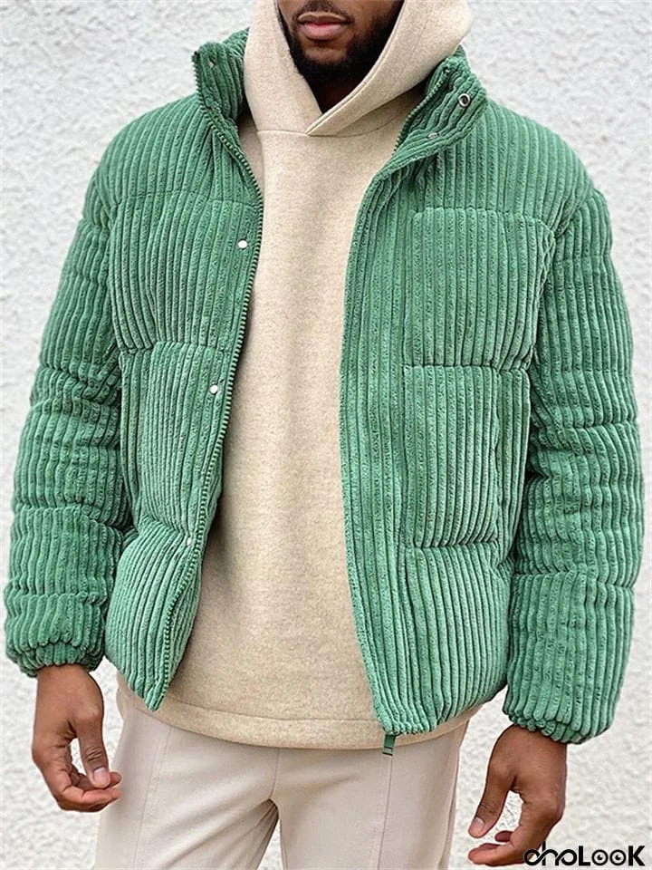 Men's Fashion Green Corduroy Jacket Coat for Winter