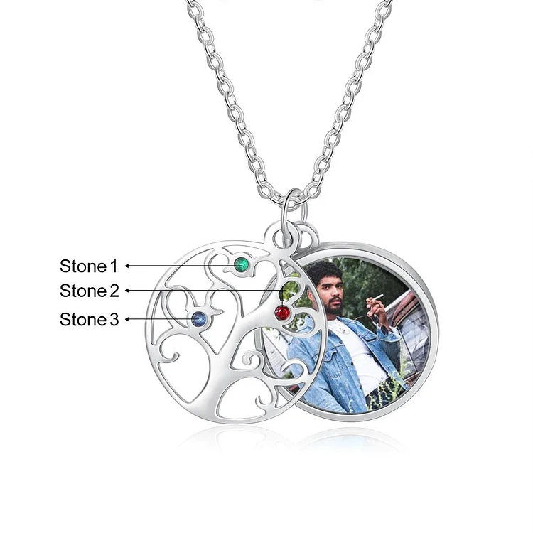 Family Tree Necklace Personalized With 2-5 Birthstones Custom 2-5 Names Tree Of Life Pendant