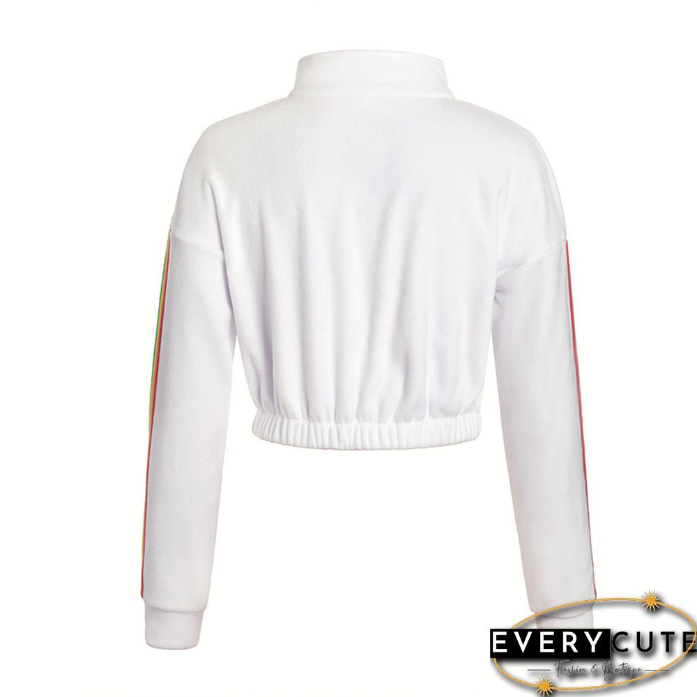 White Zipperd Up Crop Hoodie