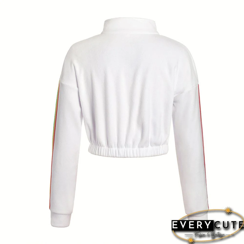 White Zipperd Up Crop Hoodie