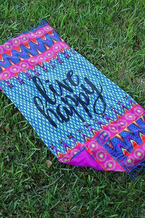 Light Blue Slogan Plaid Tribal Print Fringed Boho Rectangle Beach Throw-elleschic