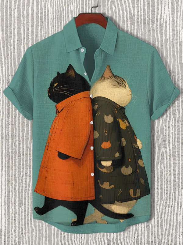 国内で当店のみ CFIERCE - Black Cat Is Waitng Unisex TOP Men's Fun Hide And Seek Black Cat Print Shirt