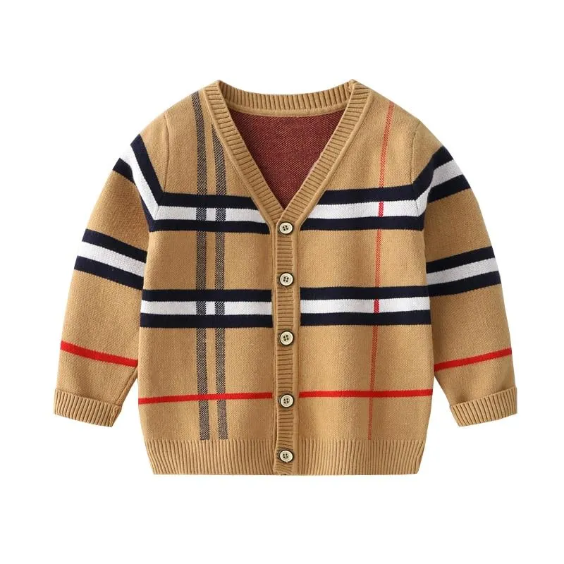 1-8T Toddler Kid Boy Clothes Autumn Winter Warm pullover Top Long Sleeve Plaid Sweater Girl Fashion Knitted Gentleman Knitwear