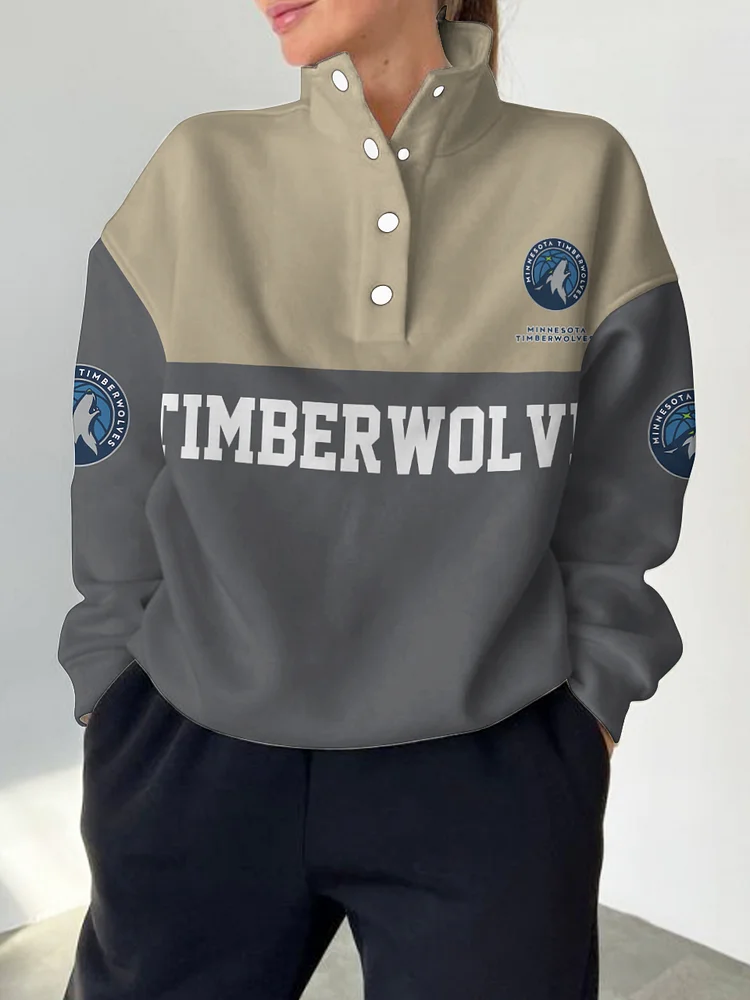 Minnesota Timberwolves 2025 New Design Casual Snap Mockneck Pullover