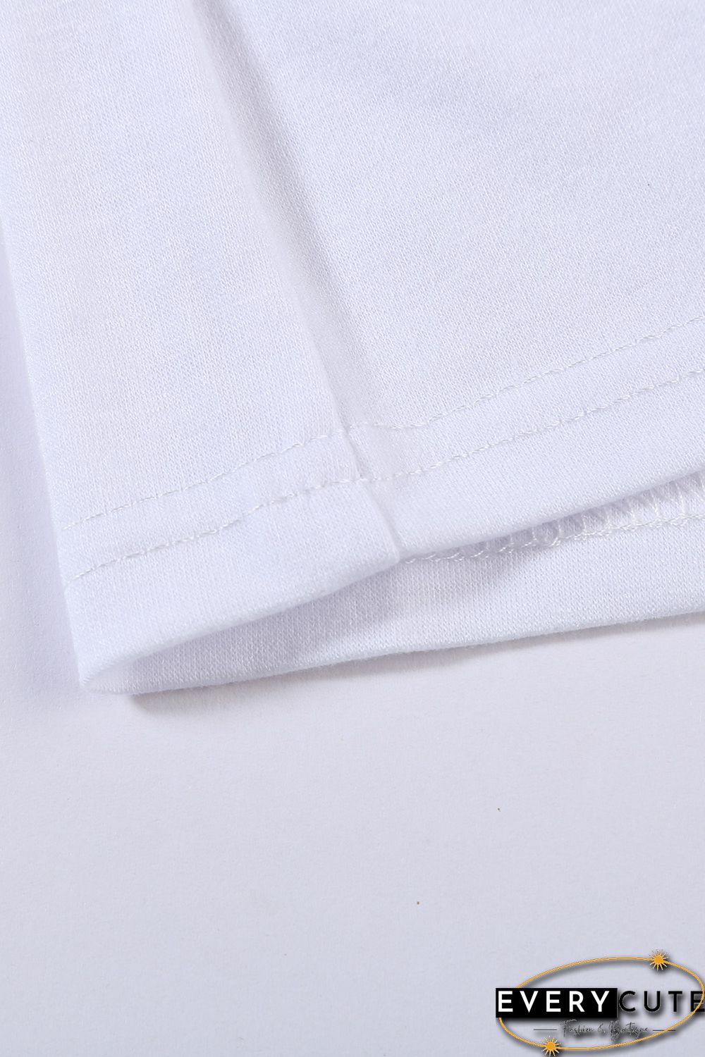 White Collared V Neck Drop Sleeves T-shirt