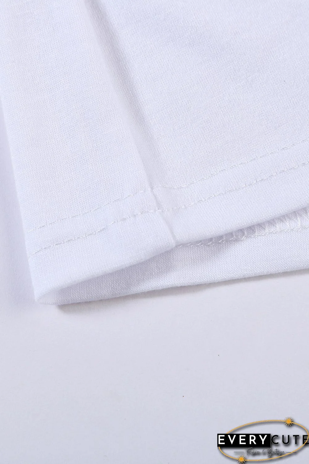 White Collared V Neck Drop Sleeves T-shirt