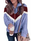 Urban Contrast Color Lapel Long Sleeves Zipper Faux Fur Coat