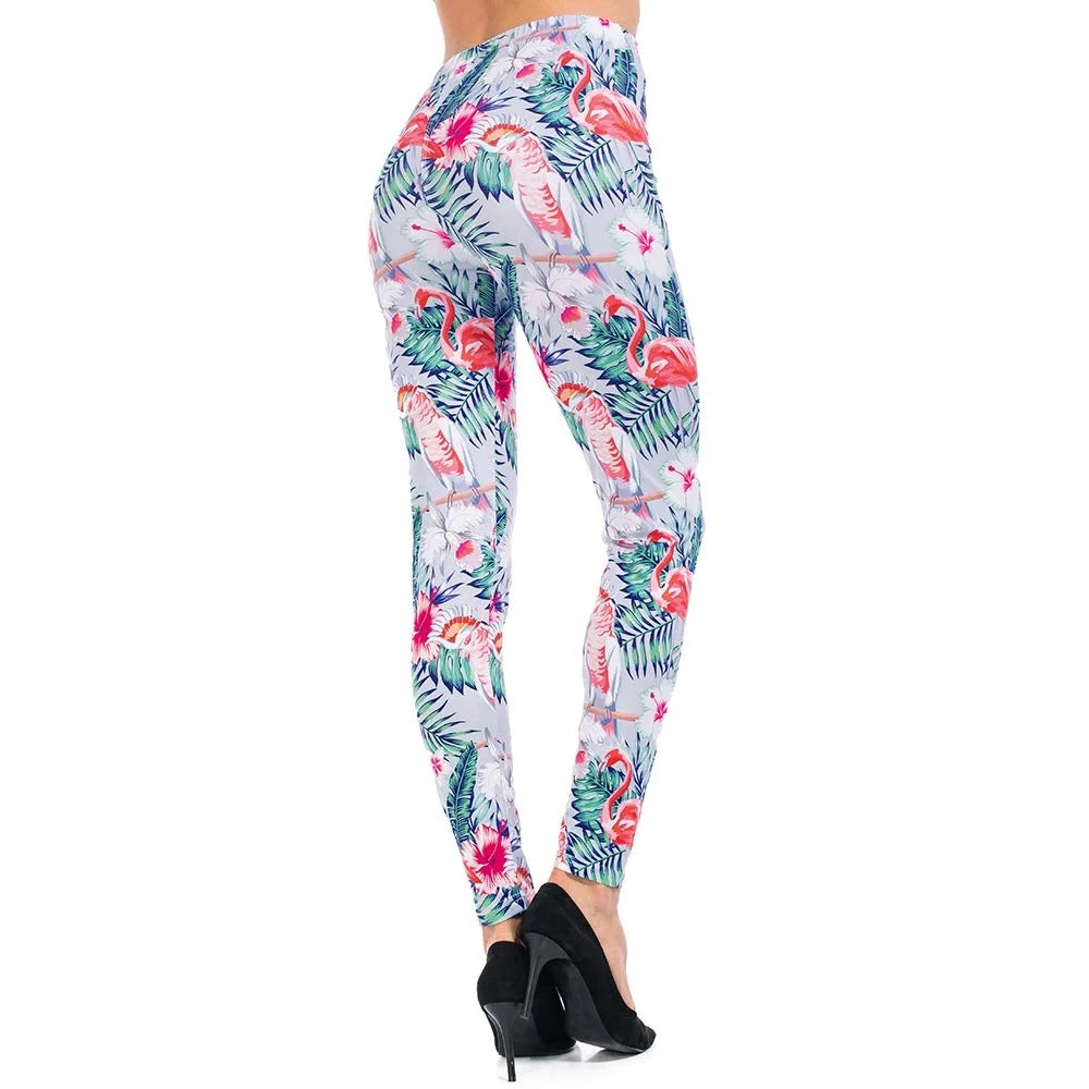 Women Printed Soft Leggings Plus Size High Waist Floral Pattern Long Full Length