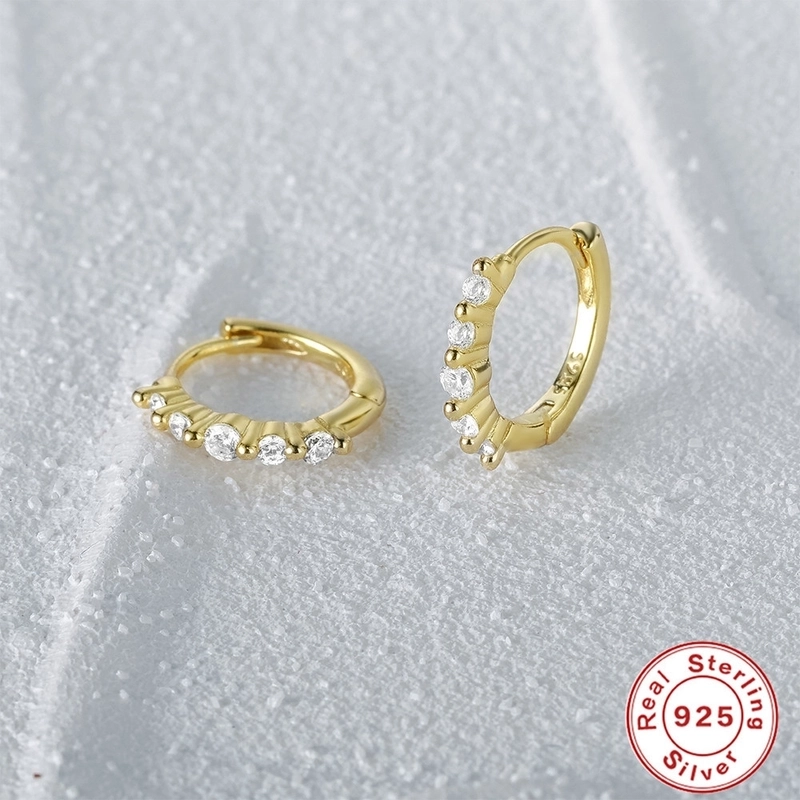 1 Pair 925 Sterling Silver Zircon Round Hoop Earrings