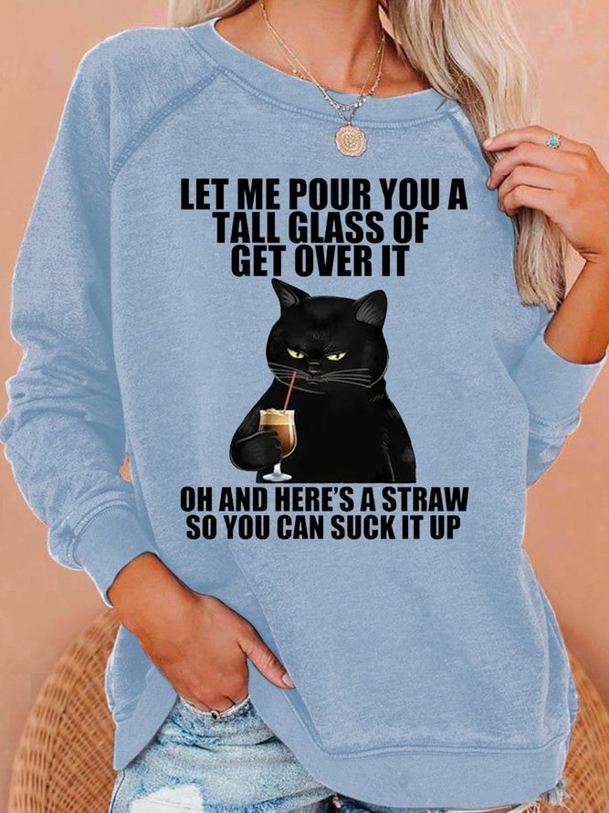 Womens Funny Black Cat Crew Neck Sweatshirts