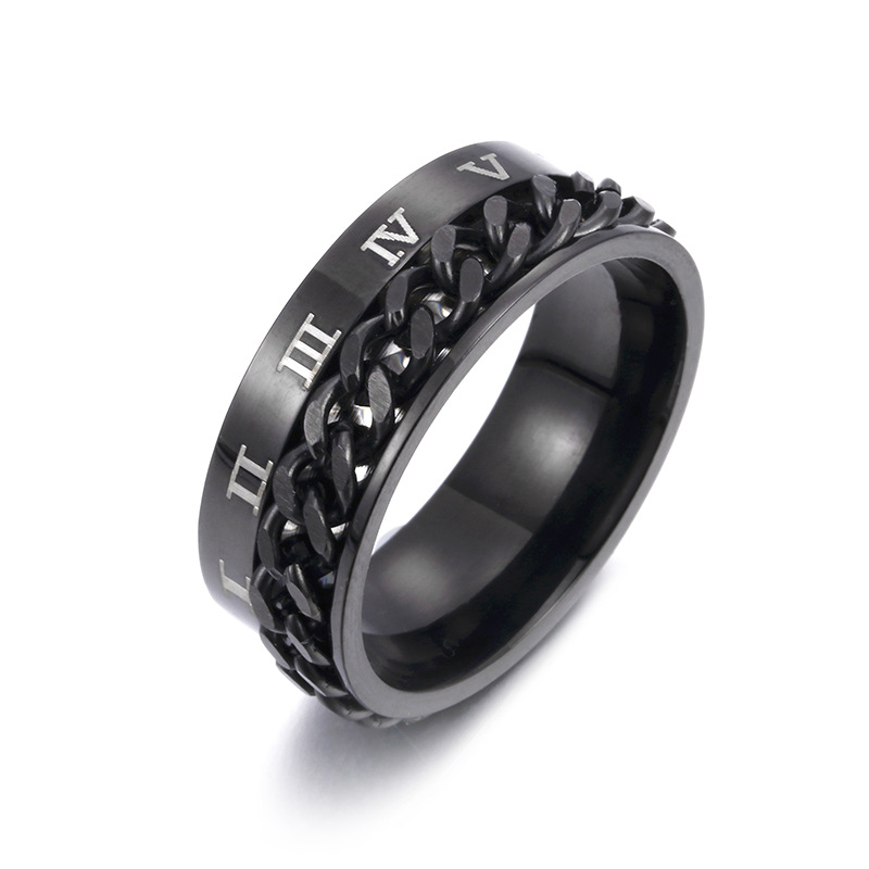 Roman Numeral Titanium Steel Ring Rotatable Chain Ring