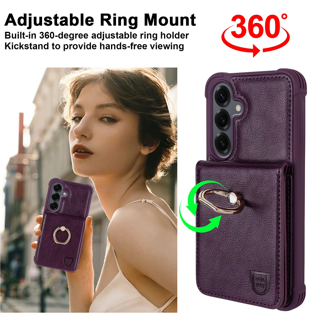 VANAVAGY Wallet Case Compatible for Galaxy S25 5G with Credit Card Holder and Coin Pocket