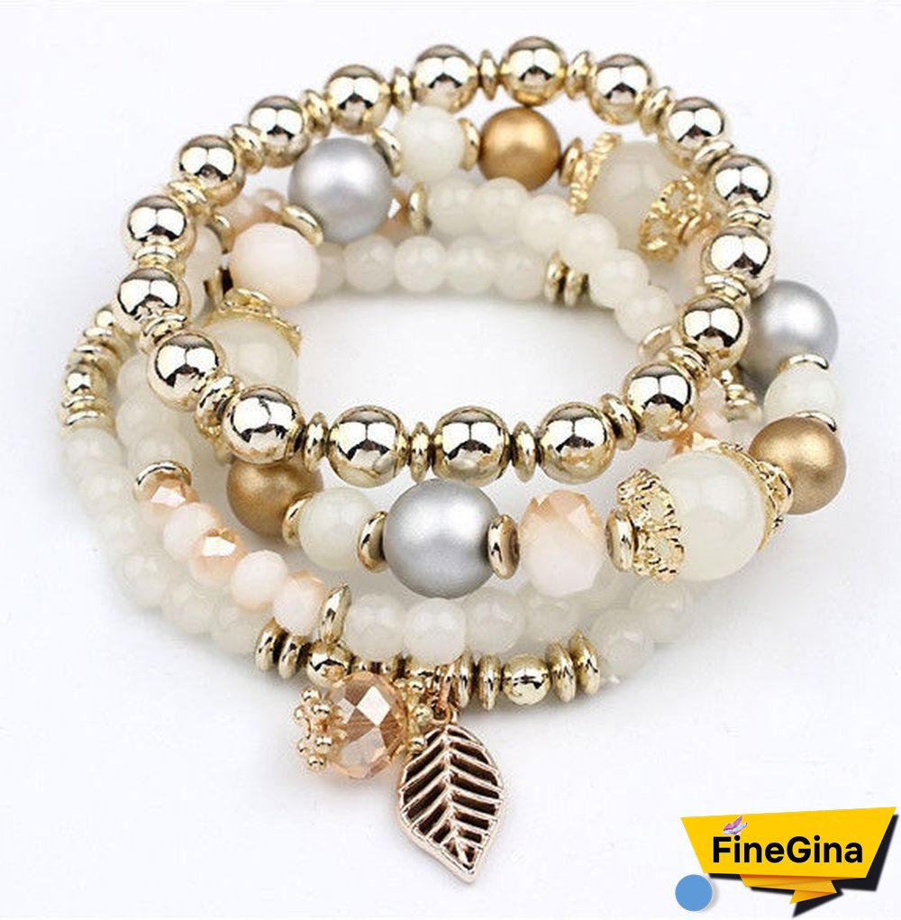 4pcs/set Multilayer Crystal Beads Leave Tassel Bracelets Women Bangles Jewelry