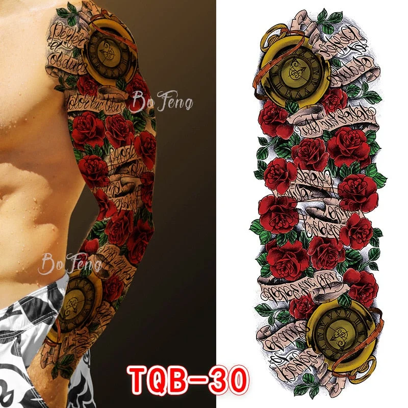 Tattoo Sleeves for Men Women Waterproof Flower Arm Tattoo Stickers Cool Full Arm Scary Fake Temporary Tattoos Big Picture Art