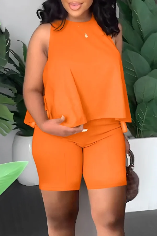 Solid Color Sleeveless Top & Shorts Set