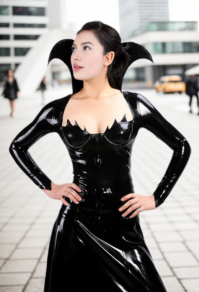 Women Latex Dress Black Enchantress Gown Witchy Maxi Design