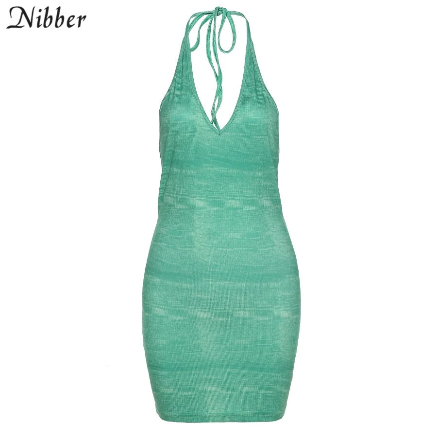 Nibber Street Casual Backless Bodycon Mini Dresses For Women's Clothing Basic Design Sweet Sling DressFemale Female 2021 Summer