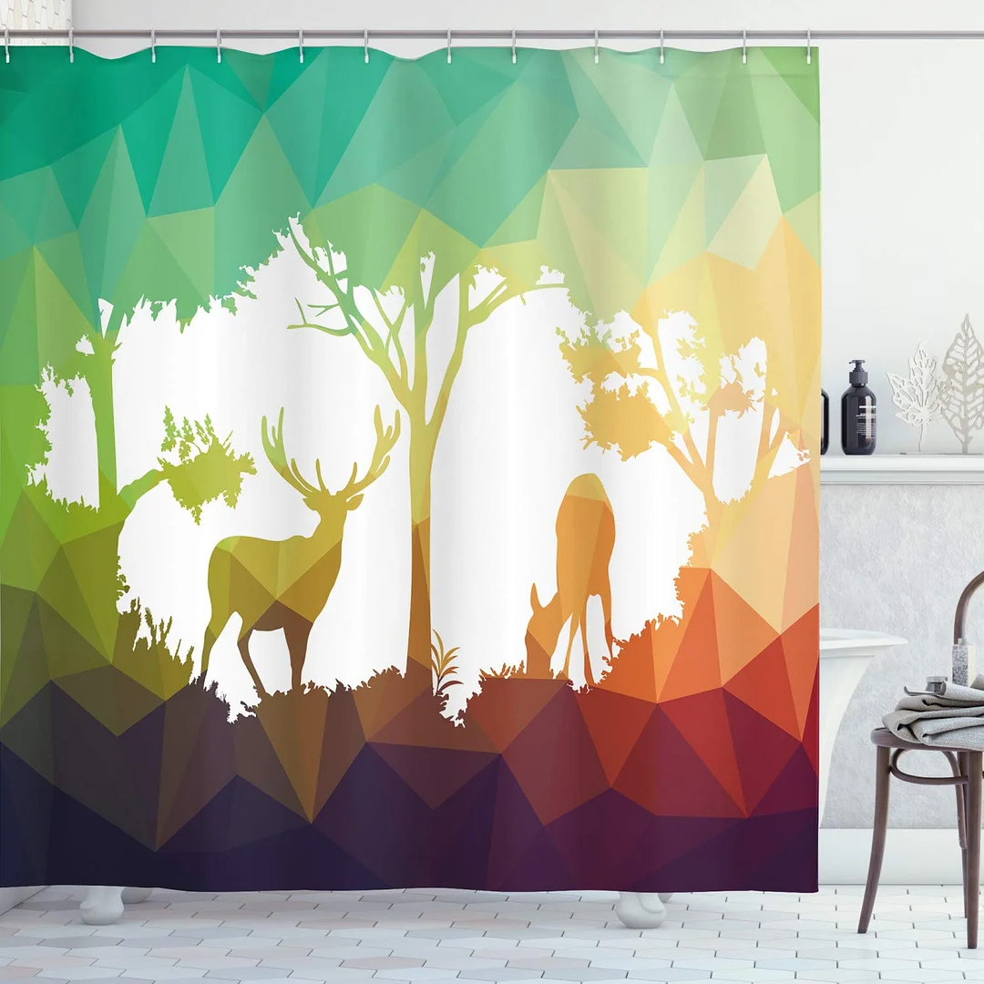 Africa Shower Curtain Safari Animal With Giraffe With Majestic Tree Sunrise Home Waterproof Fabric Bathroom Decor Set With Hooks