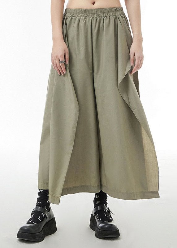 Plus Size Army Green elastic waist side open pants skirt Spring CK2902- Fabulory