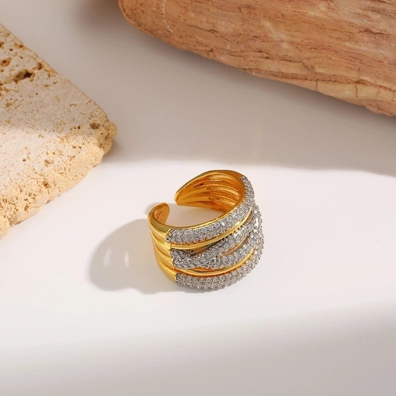 Retro Luxurious Butterfly Copper Imitation Pearl Zircon 18K Gold Plated Plating Inlay Open Rings