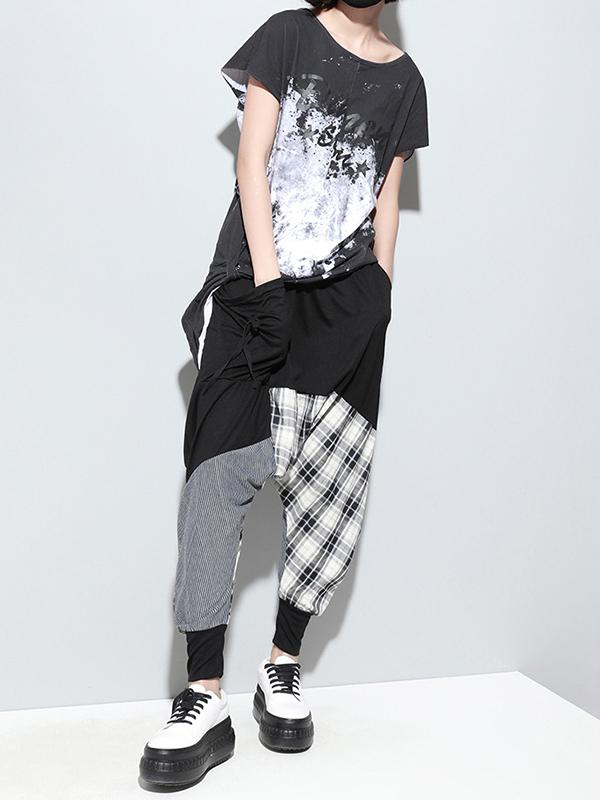 Loose Plaid Split-joint Harem Pants