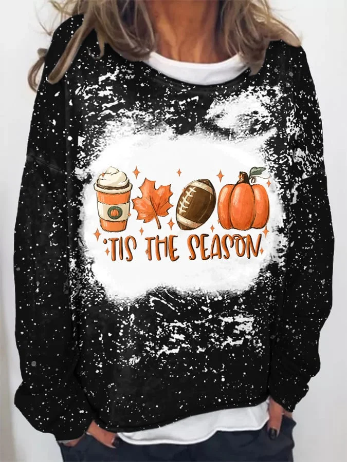 Tie Dye Football Tis The Season Pumpkin Maple Leaf Print Sweatshirt socialshop