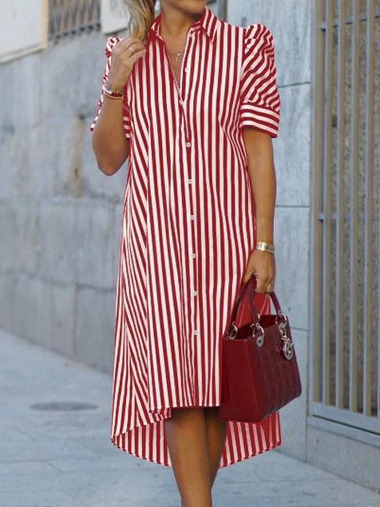 Loose Short Sleeved Striped Midi Dress socialshop