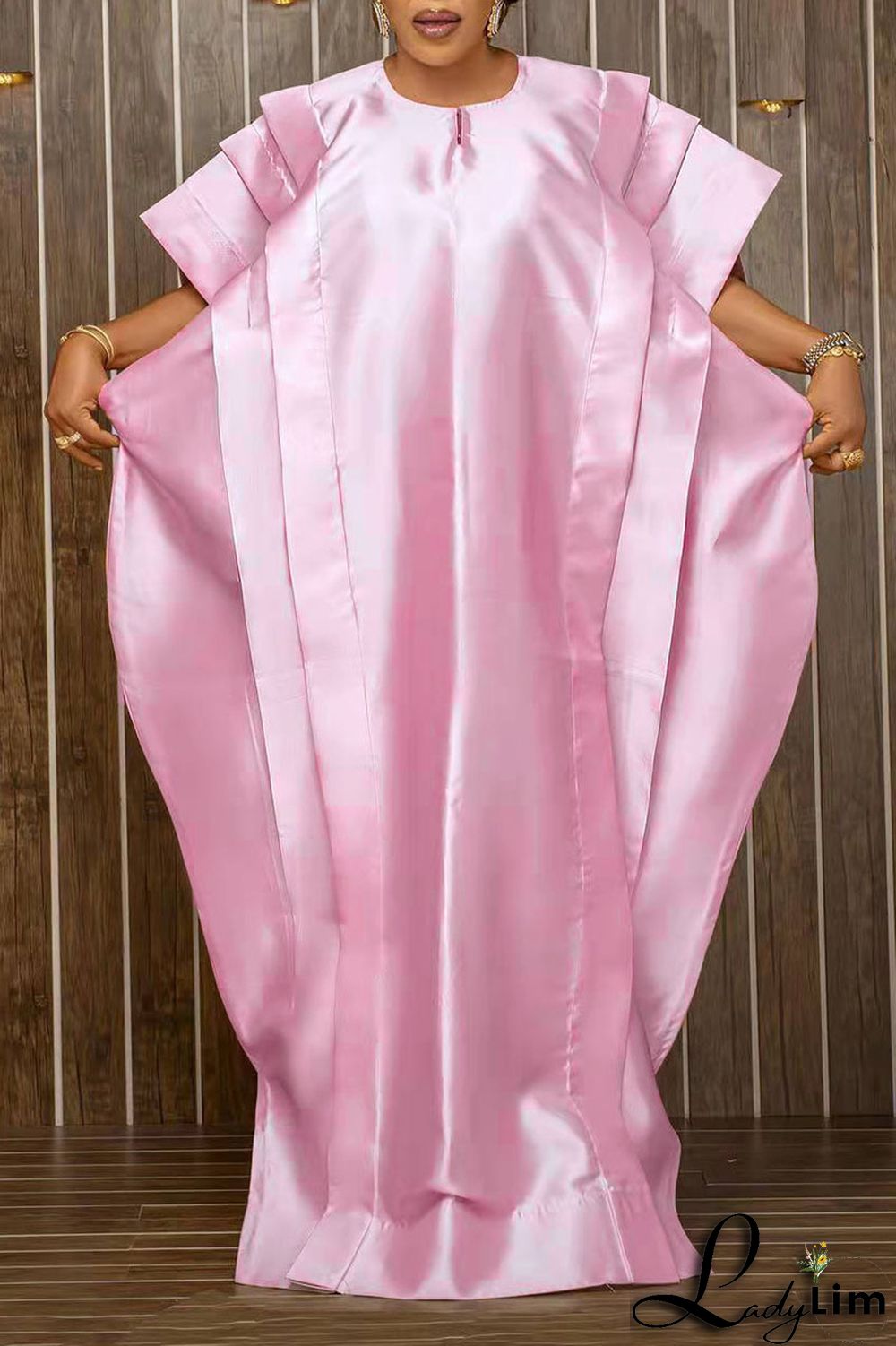 Pink Elegant Solid Patchwork Flounce O Neck Irregular Dress Dresses